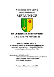 Návrhu územního plánu MĚRUNICE. o posuzování vlivů na životní prostředí, v platném znění,