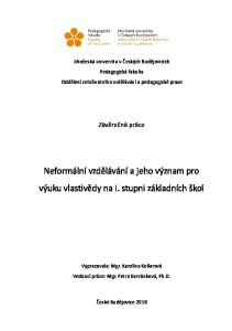 Neformální vzdělávání a jeho význam pro výuku vlastivědy na I. stupni základních škol