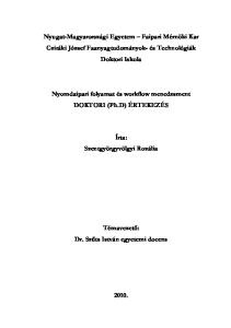 Nyugat-Magyarországi Egyetem Faipari Mérnöki Kar Cziráki József Faanyagtudományok- és Technológiák Doktori Iskola