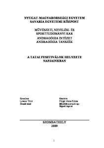 NYUGAT-MAGYARORSZÁGI EGYETEM SAVARIA EGYETEMI KÖZPONT MŰVÉSZETI, NEVELÉSI- ÉS SPORTTUDOMÁNYI KAR ANDRAGÓGIA INTÉZET ANDRAGÓGIA TANSZÉK