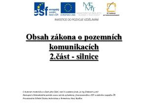 Obsah zákona o pozemních komunikacích 2.část - silnice