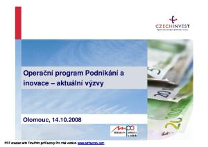 Operační program Podnikání a inovace aktuální výzvy Olomouc,