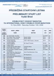 PŘEDBĚŽNÁ STARTOVNÍ LISTINA PRELIMINARY START LIST Vyšší Brod