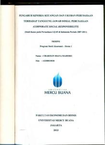 PENGARUH KINERJA KEUANGAN DAN UKURAN PERUSAHAAN TERHADAP TANGGUNG JA WAD SO SIAL PERUSAHAAN. (CORPORATE SOCIAL RESPONSIBILITy) SKRIPSI