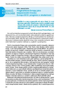 PhDr. Antonín Rašek Fragmentace Evropy jako bezpečnostní hrozba Evropa 2010: prognóza a skutečnost