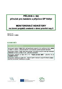 PŘÍLOHA č. 8d) příruček pro žadatele a příjemce OP VaVpI MONITOROVACÍ INDIKÁTORY