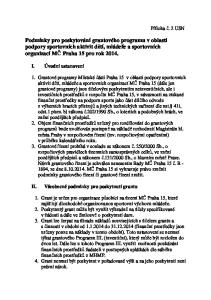 Podmínky pro poskytování grantového programu v oblasti podpory sportovních aktivit dětí, mládeže a sportovních organizací MČ Praha 15 pro rok 2014