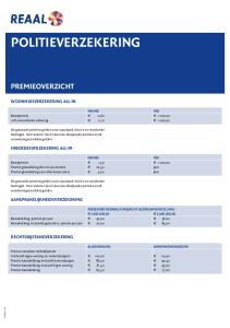 POLITIEVERZEKERING PREMIEOVERZICHT. Premie p Per. Basispremie e 0,60 e 1.000,00 10% aanvullende uitkering e 0,10 e 1.000,00