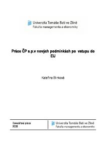 Práce ČP s.p.v nových podmínkách po vstupu do EU. Kateřina Blinková