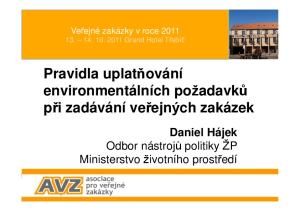 Pravidla uplatňování environmentálních požadavků při zadávání veřejných zakázek