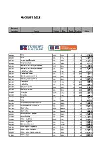 PRICELIST Product number Name Colour Size Pack Carton Cena