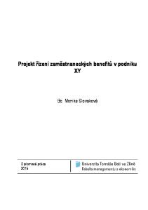 Projekt řízení zaměstnaneckých benefitů v podniku XY. Bc. Monika Slovaková