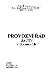 PROVOZNÍ ŘÁD SAUNY v Boskovicích