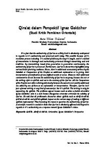 Qira at dalam Perspektif Ignaz Goldziher (Studi Kritik Pemikiran Orientalis)