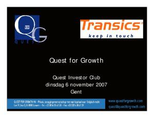 Quest for Growth. Quest Investor Club dinsdag 6 november 2007 Gent