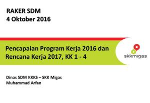 RAKER SDM 4 Oktober Pencapaian Program Kerja 2016 dan Rencana Kerja 2017, KK 1-4. Dinas SDM KKKS SKK Migas Muhammad Arfan