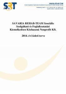 SAVARIA REHAB-TEAM Szociális Szolgáltató és Foglalkoztatási Kiemelkedően Közhasznú Nonprofit Kft évi üzleti terve