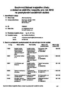 Souhrnná žádost krajského úřadu o dotaci ze státního rozpočtu pro rok 2010 na poskytování sociálních služeb