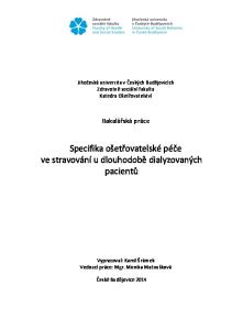 Specifika ošetřovatelské péče ve stravování u dlouhodobě dialyzovaných pacientů