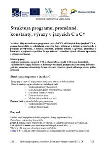 Struktura programu, proměnné, konstanty, výrazy v jazycích C a C#