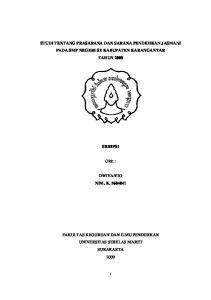 STUDI TENTANG PRASARANA DAN SARANA PENDIDIKAN JASMANI PADA SMP NEGERI SE KABUPATEN KARANGANYAR TAHUN 2008