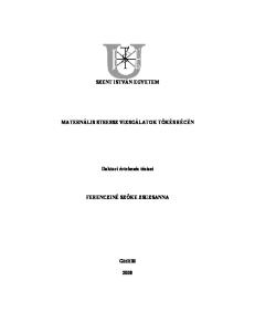 SZENT ISTVÁN EGYETEM MATERNÁLIS STRESSZ VIZSGÁLATOK TŐKÉS RÉCÉN. Doktori értekezés tézisei FERENCZINÉ SZŐKE ZSUZSANNA. Gödöllő