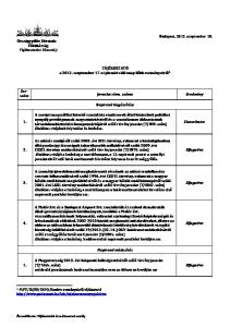 TÁJÉKOZTATÓ a szeptember 17 ei plenáris ülésnap főbb eseményeiről 1. Sorszám Javaslat címe, száma Eredmény. Napirend kiegészítése