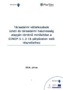 Társadalmi vállalkozások üzleti és társadalmi hasznosság alapján történő minősítése a GINOP pályázaton való részvételhez