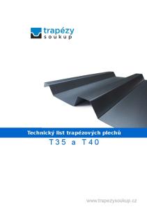 Technický list trapézových plechů. T35 a T40