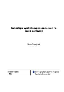 Technologie výroby kečupu se zaměřením na kečup sterilovaný. Soňa Rievajová