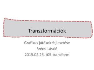 Transzformációk. Grafikus játékok fejlesztése Szécsi László t05-transform