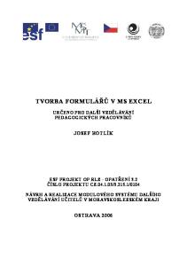 TVORBA FORMULÁŘŮ V MS EXCEL