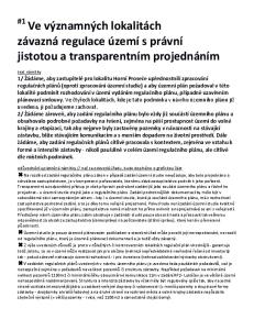 Ve významných lokalitách závazná regulace území s právní jistotou a transparentním projednáním