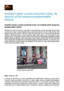 Volyňský masakr a polsko-ukrajinské vztahy. Na Ukrajině začíná renesance banderovského fašismu!