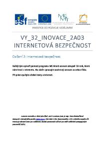 VY_32_INOVACE_2A03 INTERNETOVÁ BEZPEČNOST