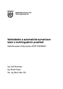 Vyhledávání a automatická sumarizace textů v multilinguálním prostředí