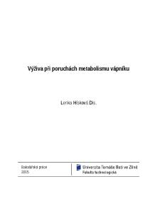 Výživa při poruchách metabolismu vápníku. Lenka Hísková Dis