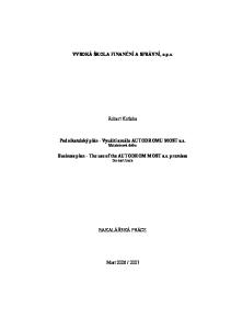 VYSOKÁ ŠKOLA FINANČNÍ A SPRÁVNÍ, o.p.s. Robert Kotlaba. Podnikatelský plán - Využití areálu AUTODROMU MOST a.s. Motokárová dráha