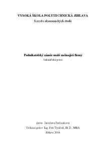 VYSOKÁ ŠKOLA POLYTECHNICKÁ JIHLAVA Katedra ekonomických studií. Podnikatelský záměr malé začínající firmy. bakalářská práce