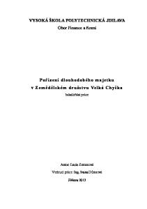 VYSOKÁ ŠKOLA POLYTECHNICKÁ JIHLAVA Obor Finance a řízení. Pořízení dlouhodobého majetku v Zemědělském družstvu Velká Chyška