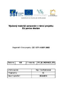 Výukový materiál zpracován v rámci projektu EU peníze školám