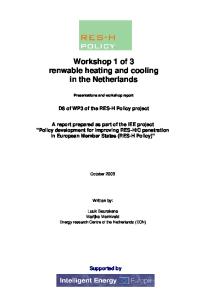 Workshop 1 of 3 renwable heating and cooling in the Netherlands