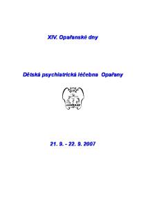 XIV. Opařanské dny. Dětská psychiatrická léčebna Opařany