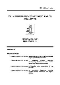 ZALAEGERSZEG MEGYEI JOGÚ VÁROS KÖZLÖNYE