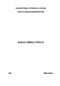 ZÁPADOČESKÁ UNIVERZITA V PLZNI FAKULTA ZDRAVOTNICKÝCH STUDIÍ