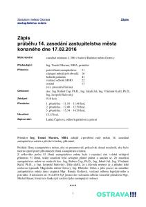 Zápis průběhu 14. zasedání zastupitelstva města konaného dne