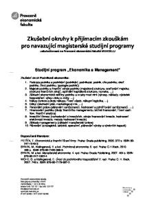 Zkušební okruhy k přijímacím zkouškám pro navazující magisterské studijní programy uskutečňované na Provozně ekonomické fakultě MENDELU